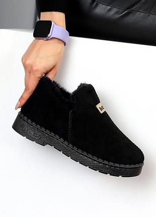 Sale стильные черные женские угги автоледи зимние теплые на меху эко-замша зима