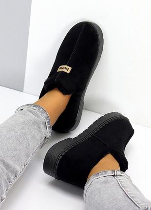 Sale стильные черные женские угги автоледи зимние теплые на меху эко-замша зима