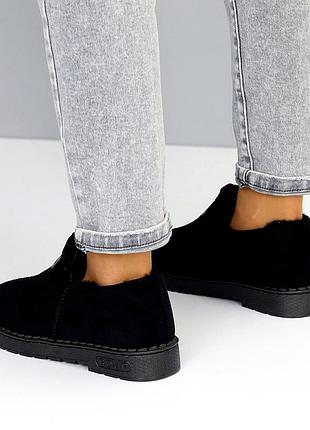 Sale стильные черные женские угги автоледи зимние теплые на меху эко-замша зима