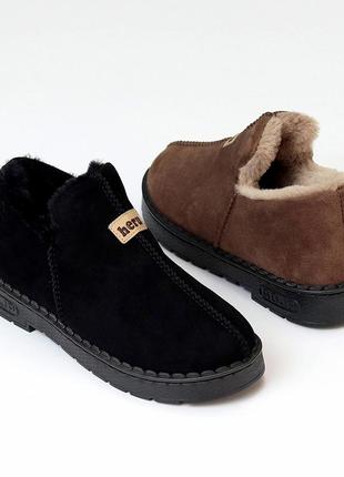 Sale стильные черные женские угги автоледи зимние теплые на меху эко-замша зима