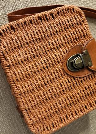 Сумка плетена каркасна на плече маленька сумочка квадрат цегла7 фото