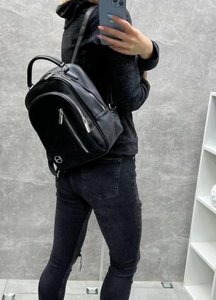 Черный качественный базовый стильный рюкзак натуральная замша искусственная кожа8 фото