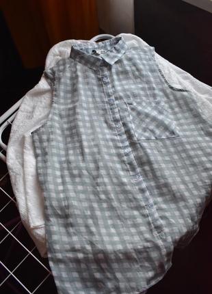 Легка шифонова блуза сорочка без рукавів в клітинку
