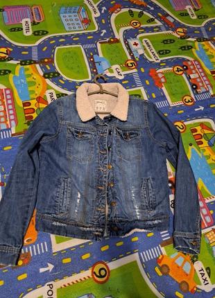 Стильная теплая джинсовка куртка на меху модная denim co