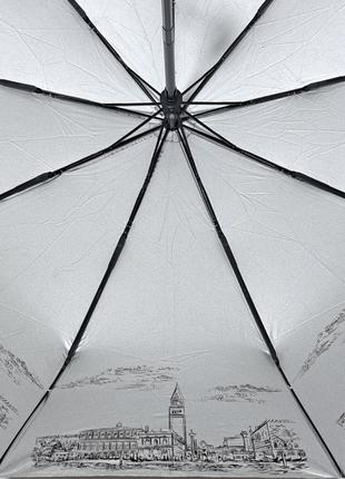 Женский зонтик автомат серебряный дождь с узором изнутри #0729/56 фото