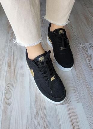 Nike air force 1 black gold8 фото