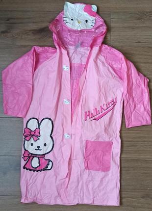 Дождевик для девочки, розовый, hello kitty, размер 134-140. рассчитанный доя одевания на рюкзак.