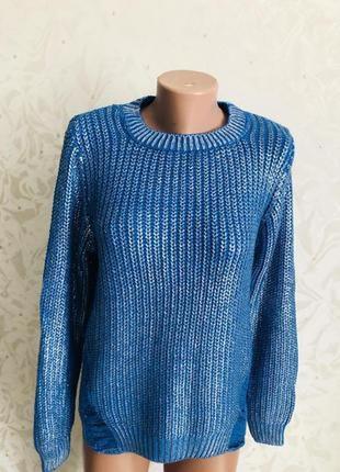 Новые теплый свитер крупная вязка стильный синий трендовый модный невероятный1 фото