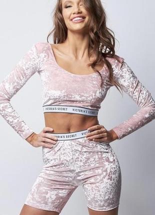 Victoria's secret logo crushed velvet crop top/ велюровый кроп топ8 фото