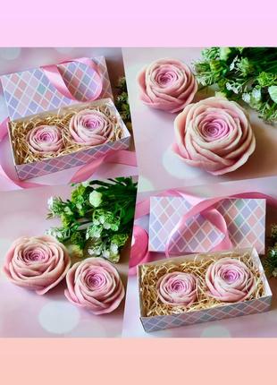 Розкішні чайні троянди. подарунковий набір мила ручної роботи з рослинними, ефірними оліями.1 фото