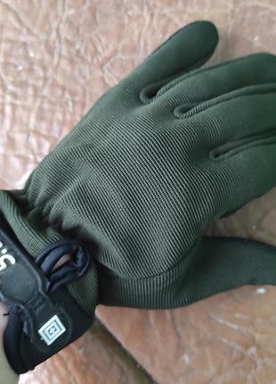 Тактические перчатки 5.11 полнопальцевые зелёные m1 фото