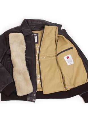 Льотна шкіряна куртка top gun коричнева з підстібкою