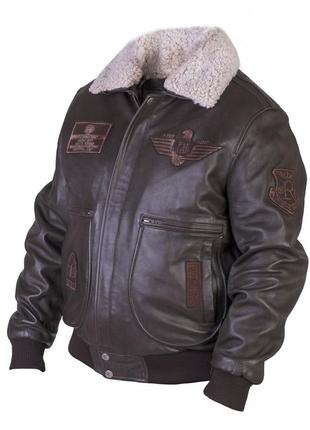 Льотна шкіряна куртка top gun коричнева з підстібкою