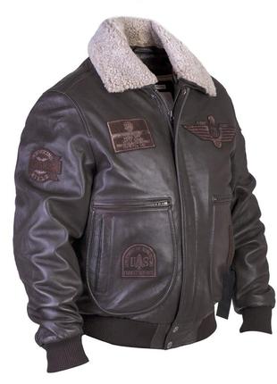 Лётная кожаная куртка top gun коричневая с подстёжкой