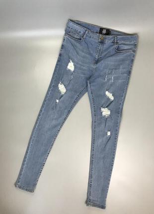 Блакитні рвані джинси dfnd, скінні, обтягуючі, в обтяжку, skinny, slim, стрейчеві, стрейч денім, світлі, штани, брюки