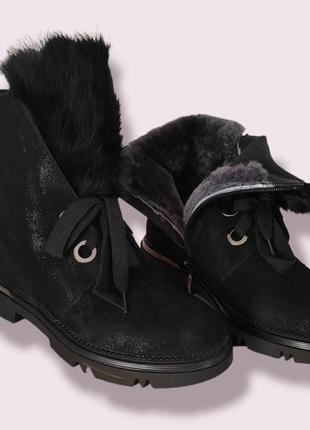 Зимові чорні черевики замшеві цигейка натуральні жіночі6 фото