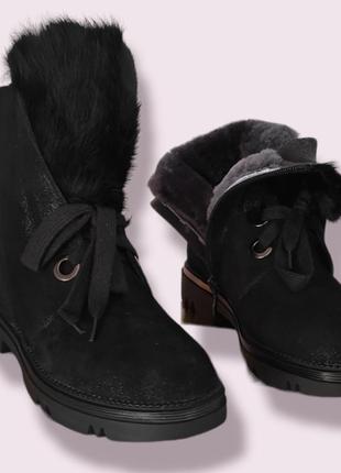 Зимние черные  ботинки замшевые цигейка натуральные женские7 фото