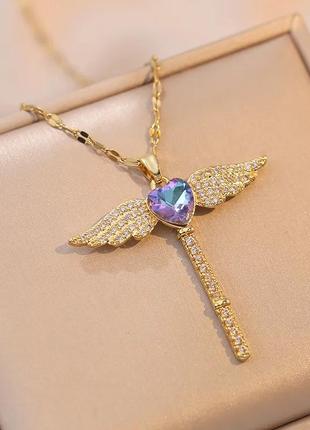 Кулон ангел охранник сердце золотого цвета