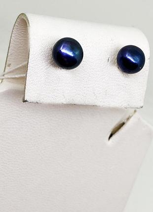 Серебряные серьги гвоздики с жемчужиной