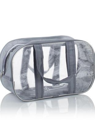 Комбинированная сумка в роддом из спанбонда и прозрачной пленки пвх, размер xl(65*35*30), цвет серый