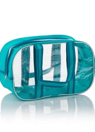 Комбинированная сумка в роддом из спанбонда и прозрачной пленки пвх, размер xl(65*35*30), цвет морской волны