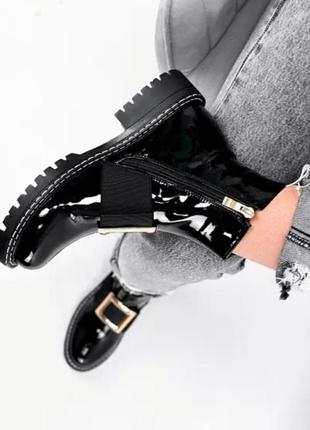 Черные лаковые ботинки мартинсы челси с пряжкой6 фото