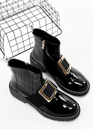 Черные лаковые ботинки мартинсы челси с пряжкой5 фото