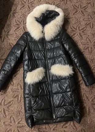 Пуховик из экокожи