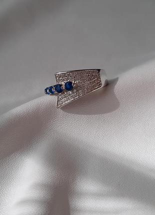 🫧 18.5 размер кольцо серебро фианит синий7 фото