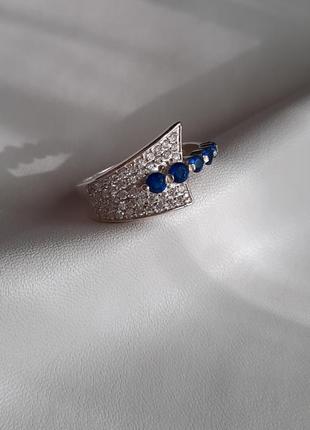 🫧 18.5 размер кольцо серебро фианит синий1 фото