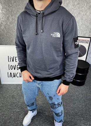 Темно серое мужское оверсайз худи