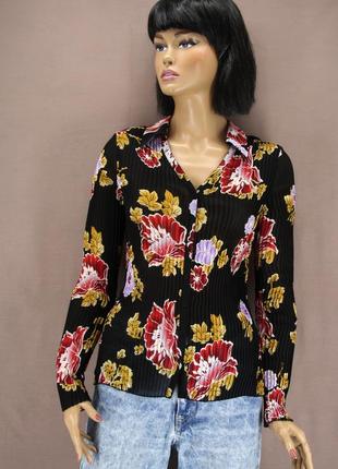 Оригинальная шифоновая гофрированная блузка "avant premiere" с цветочным принтом. размер eur40.1 фото