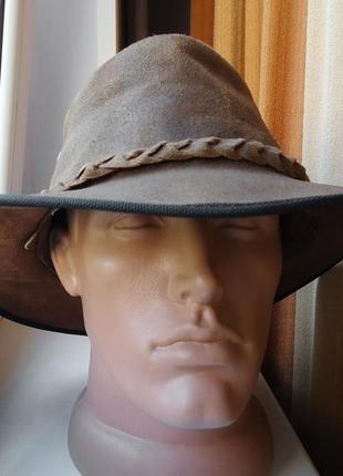 Шляпа ковбойская  hawkins headwear australian style leather cowboy bush hat кожаная (l)