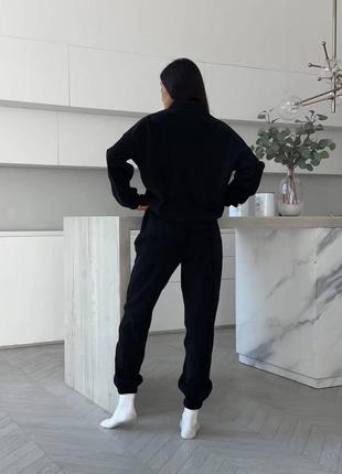 Костюм спортивный женский на флисе оверсайз кофта на кнопках брюки джоггеры на высокой посадке с карманами качественный теплый черный мокко3 фото