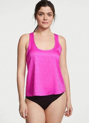 Майка victoria's secret satin  racerback tank pink berry logo size m1 фото