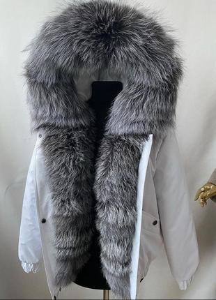Зимняя куртка, бомбер с натуральным мехом финской чернобурки