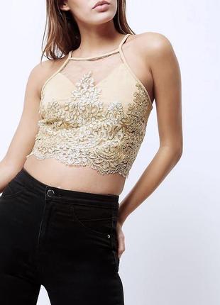 Топ майка из кружева на завязке от river island