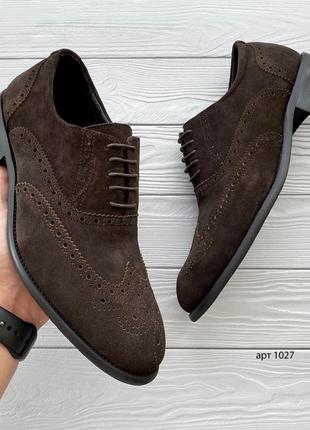 Замшевые мужские туфли качественные стильные, дорого смотрятся old money сильные броги