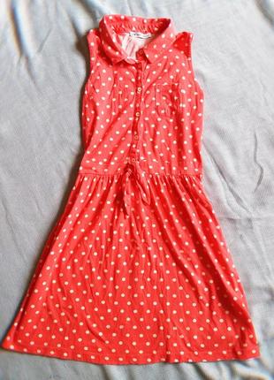 Літній червоне плаття-сорочка сарафан в білий горох1 фото