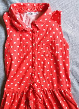 Літній червоне плаття-сорочка сарафан в білий горох2 фото