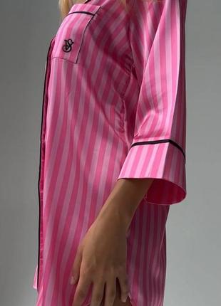 Подовжена сорочка в стилі vs вікторія сікрет в смужку рожева малина полоска ночнушка нічна4 фото