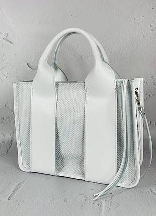 Сумка женская белая из натуральной кожи, сумка женская белая с тиснением под плетёнку