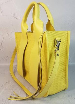 Сумка женская желтая натуральная кожа, желтая сумка с плетенкой4 фото