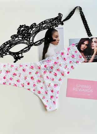 Бесшовные трусики стринги из плоского кружева с цветочным принтом от victoria’s secret pink