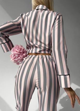 Жіноча котонова піжама в стилі vs в смужку рожева  сорочку штани хлопок котон рубашка сікрет5 фото
