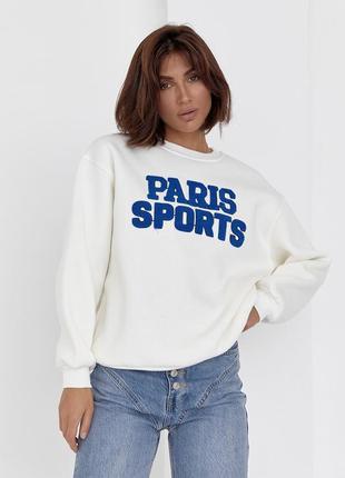 Теплый свитшот на флисе с надписью paris sports - молочный цвет, m (есть размеры)