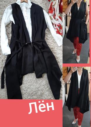 Стильный удлиненный льняной жилет оверсайз  с поясом, animale studio, p.s-xxl