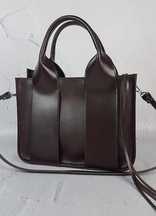 Сумка женская деловая натуральная кожа, черная матовая сумка с тиснением плетенка8 фото