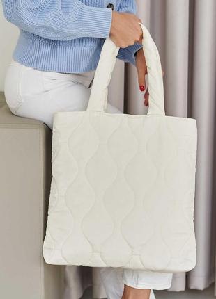 Женская стеганая дутая сумка в расцветках,шоппер дутый стеганый, сумка на молнии, «мила»1 фото