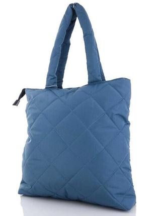 Женская сумка стеганая, дутая нейлоновая женская сумка шоппер  «мила» синяя